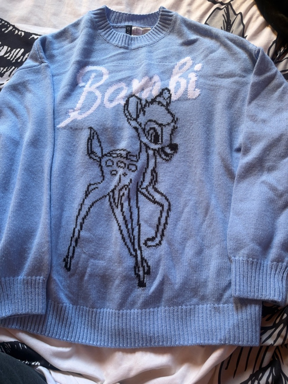 H&M Light Blue Bambi Graphic Crewneck Sweater